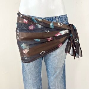 Vintage Sheer Brown Floral Scarf Top